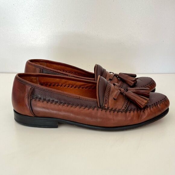 Brass Boot Tassel Leather Loafer Mens 8 W 2-Tone Brown Shoes Moccasins Moc Spain main image 10